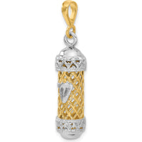 14K Two-Tone Gold 3D Mezuzah Pendant with Shin Charm by Oro Pregiato