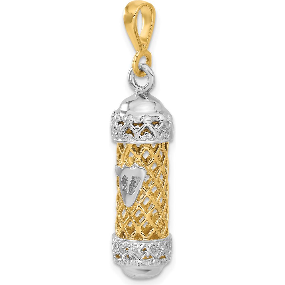 14K Two-Tone Gold 3D Mezuzah Pendant with Shin Charm by Oro Pregiato