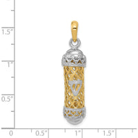 14K Two-Tone Gold 3D Mezuzah Pendant with Shin Charm by Oro Pregiato
