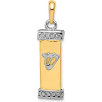 14K Two-Tone Gold 3D Mezuzah with Shin Pendant - 32mm Length by Oro Pregiato