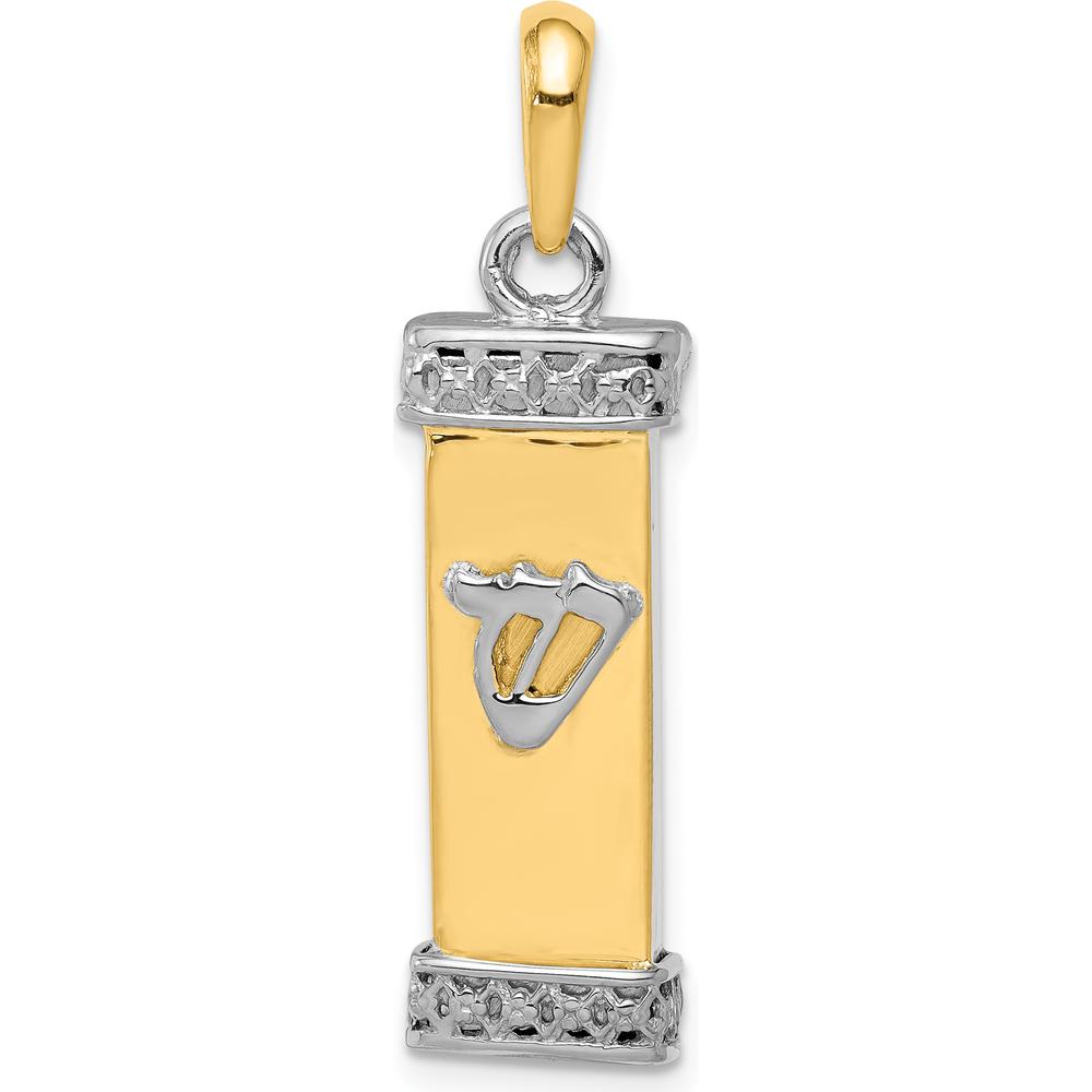 14K Two-Tone Gold 3D Mezuzah with Shin Pendant - 32mm Length by Oro Pregiato