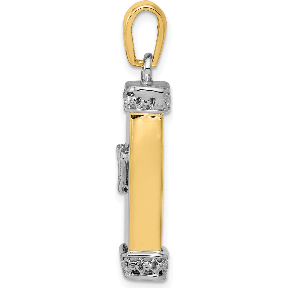 14K Two-Tone Gold 3D Mezuzah with Shin Pendant - 32mm Length by Oro Pregiato