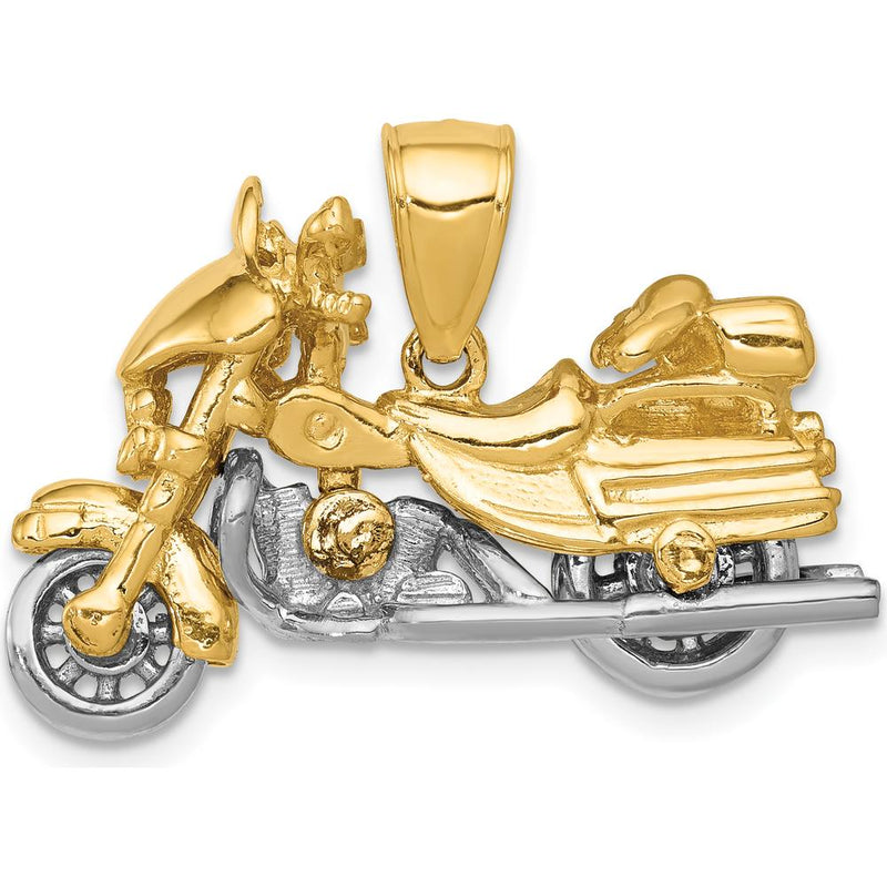 14K Two-Tone Gold 3D Motorcycle Pendant with Movable Wheels - Men's Luxury Jewelry Charm by Oro Pregiato