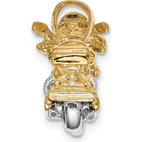 14K Two-Tone Gold 3D Motorcycle Pendant with Movable Wheels - Men's Luxury Jewelry Charm by Oro Pregiato