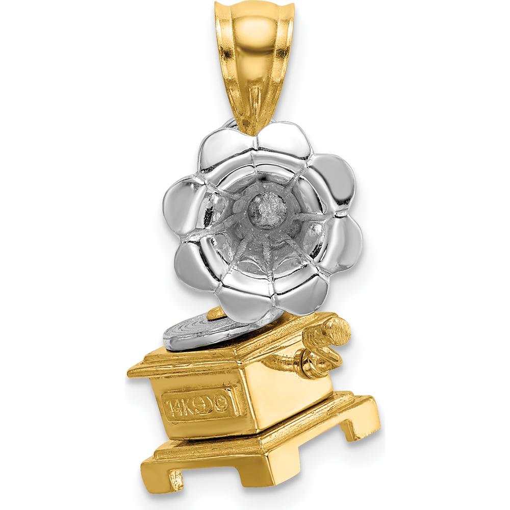 14K Two-Tone Gold 3D Moveable Phonograph Charm - Unique Vintage-Inspired Pendant by Oro Pregiato