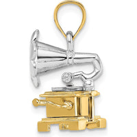 14K Two-Tone Gold 3D Moveable Phonograph Charm - Unique Vintage-Inspired Pendant by Oro Pregiato