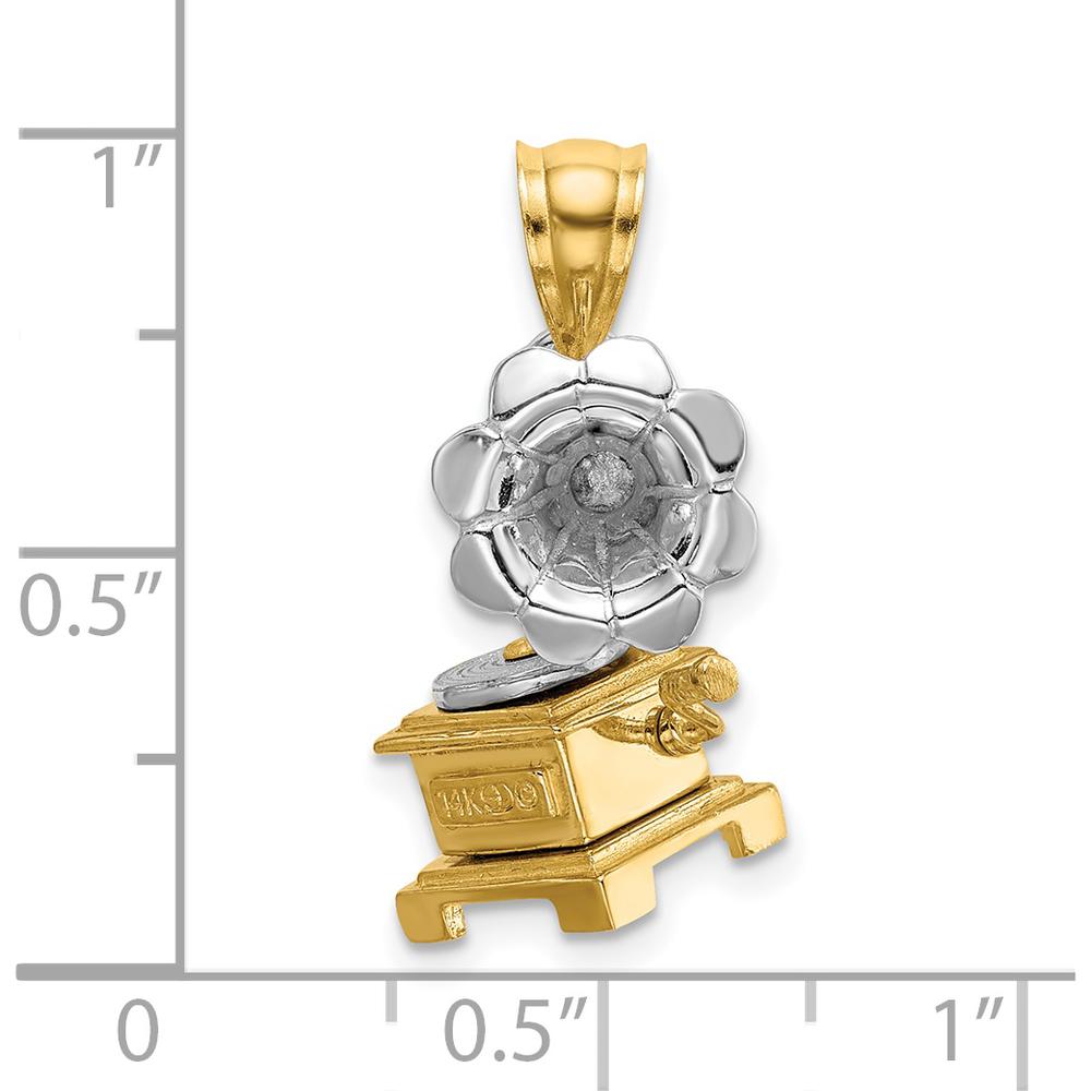 14K Two-Tone Gold 3D Moveable Phonograph Charm - Unique Vintage-Inspired Pendant by Oro Pregiato