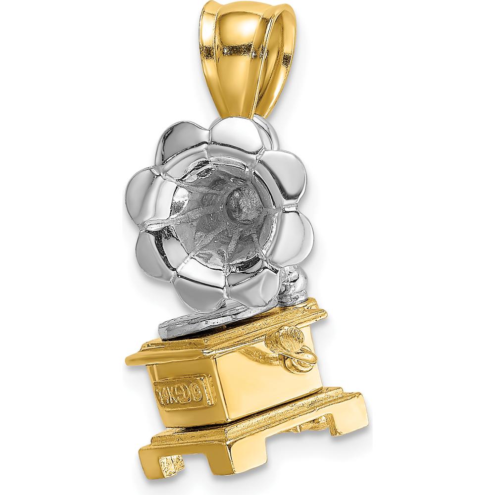 14K Two-Tone Gold 3D Moveable Phonograph Charm - Unique Vintage-Inspired Pendant by Oro Pregiato