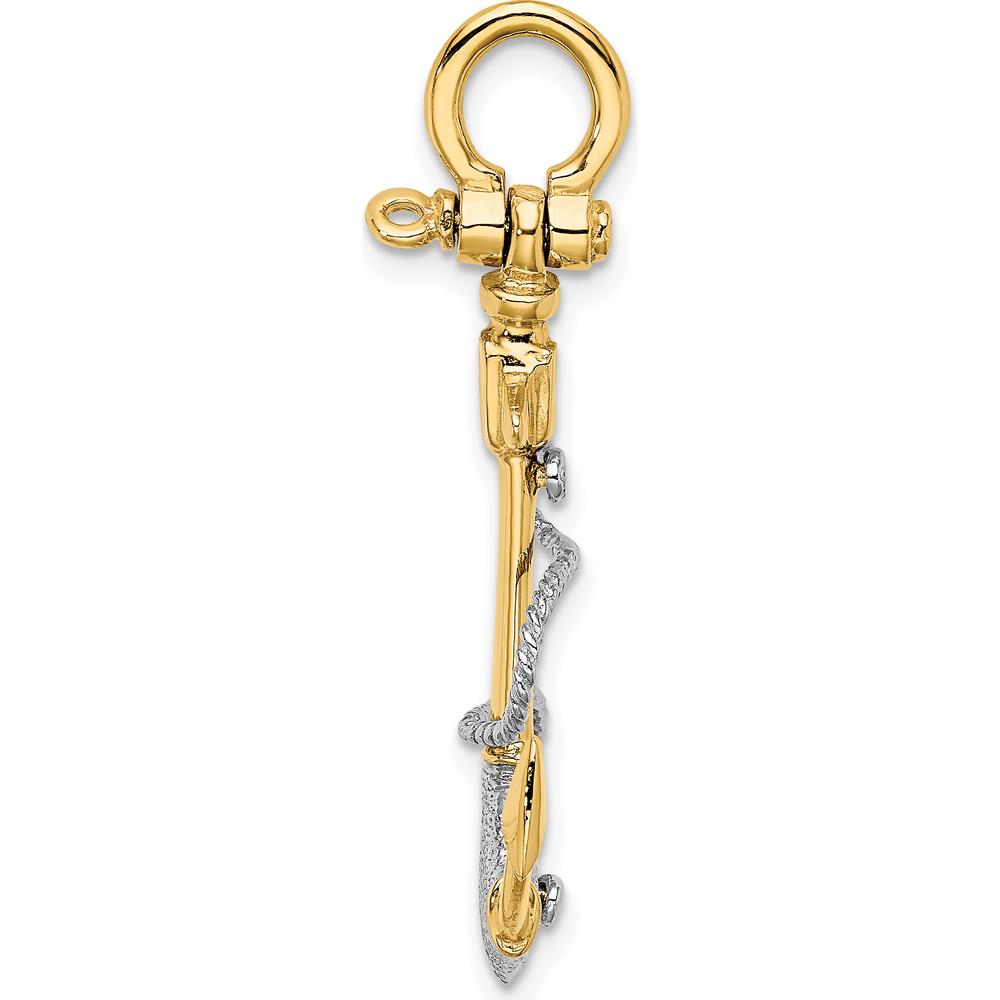 14K Two-Tone Gold 3D Textured Anchor Pendant with Rope Design - Polished Finish by Oro Pregiato