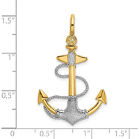 14K Two-Tone Gold 3D Textured Anchor Pendant with Rope Design - Polished Finish by Oro Pregiato