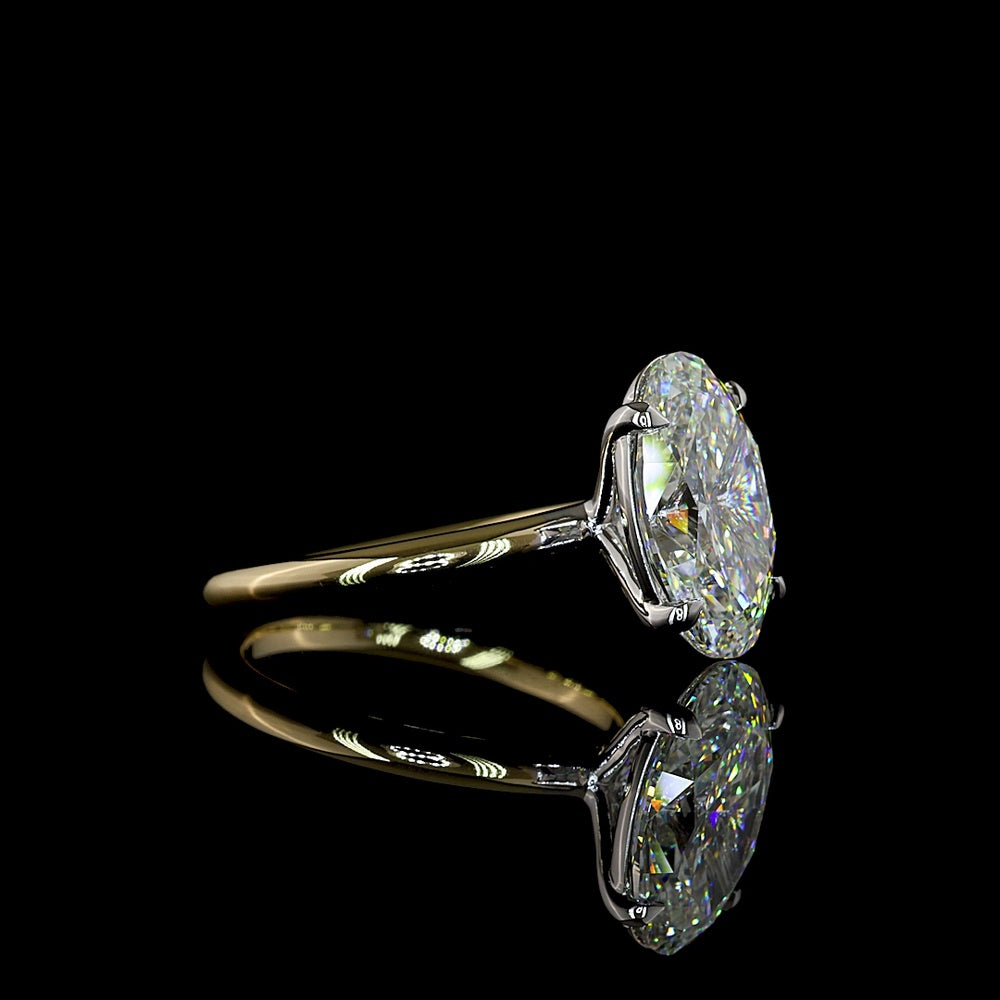 14K Two-Tone Gold 4.13 Carat Oval Cut Lab Diamond Solitaire Ring - IGI Certified E-VVS2 - Covaloro Fine Jewelry