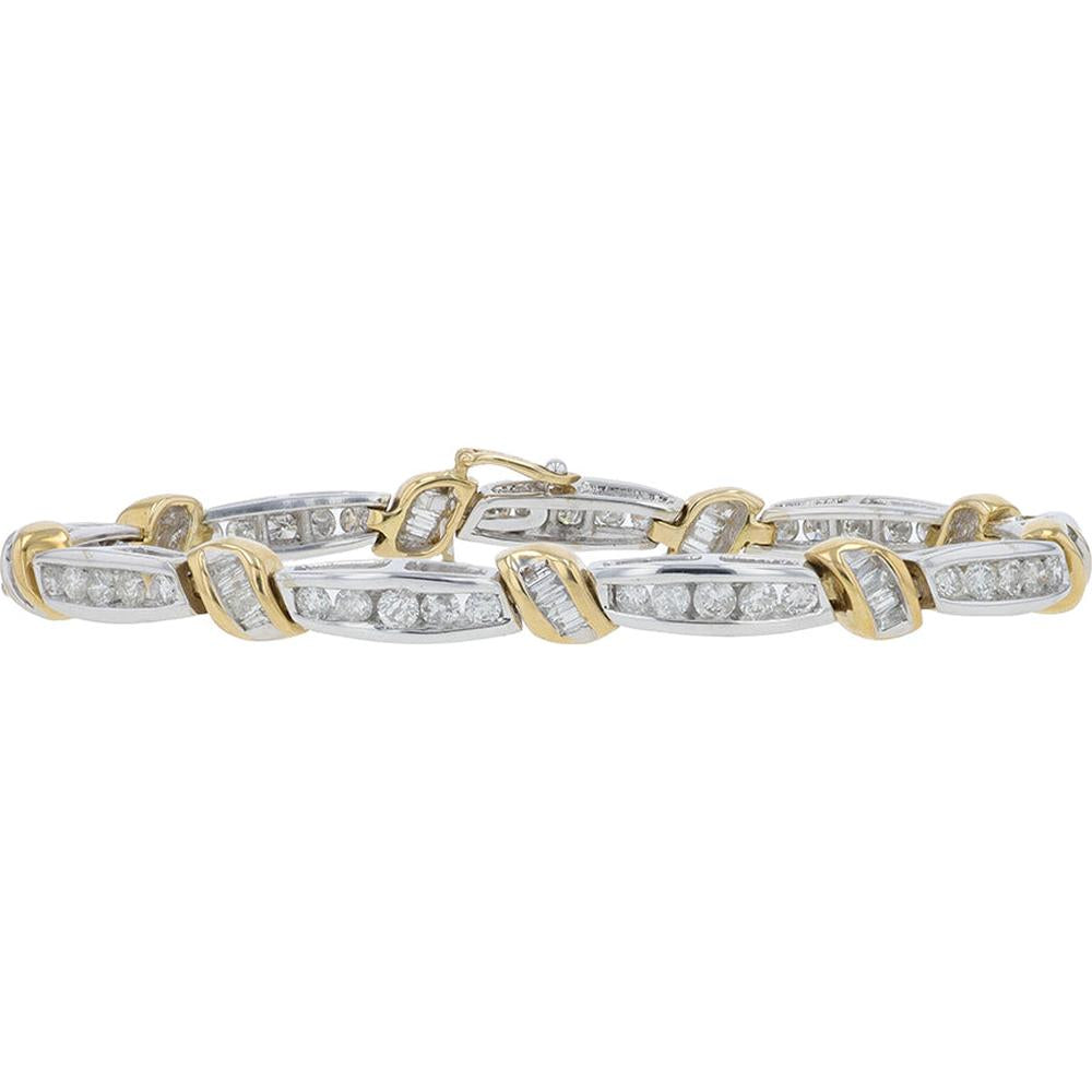 14K Two-Tone Gold 4 Carat Diamond Fancy Link Bracelet with Brilliant Round Diamonds - 4.00 Carat Total Diamond Weight