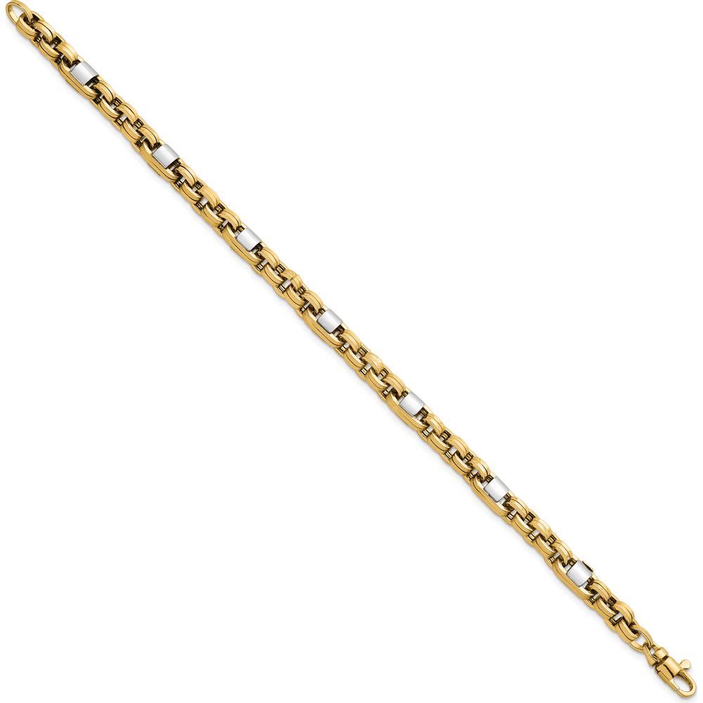 14K、585 14K Two-Tone Gold 5mm Polished Fancy Link Bracelet with Lobster
