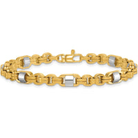 14K Two-Tone Gold 5mm Polished Fancy Link Bracelet with Lobster Clasp - 7.5 inches by 0