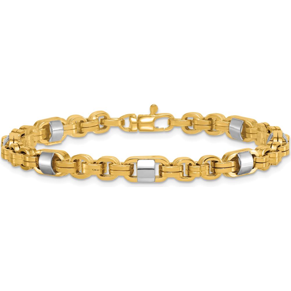 14K Two-Tone Gold 5mm Polished Fancy Link Bracelet with Lobster Clasp - 7.5 inches by 0