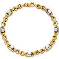 14K Two-Tone Gold 5mm Polished Fancy Link Bracelet with Lobster Clasp - 7.5 inches by 0