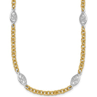 14K Two-Tone Gold 6.5mm Fancy Cable Chain with Filigree Oval Connectors Necklace - 18" Length by 0