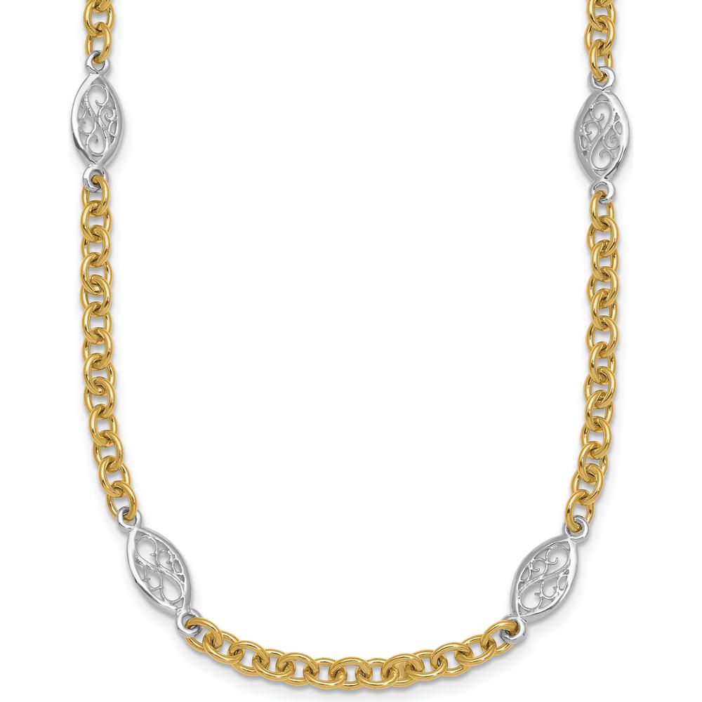 14K Two-Tone Gold 6.5mm Fancy Cable Chain with Filigree Oval Connectors Necklace - 18" Length by 0