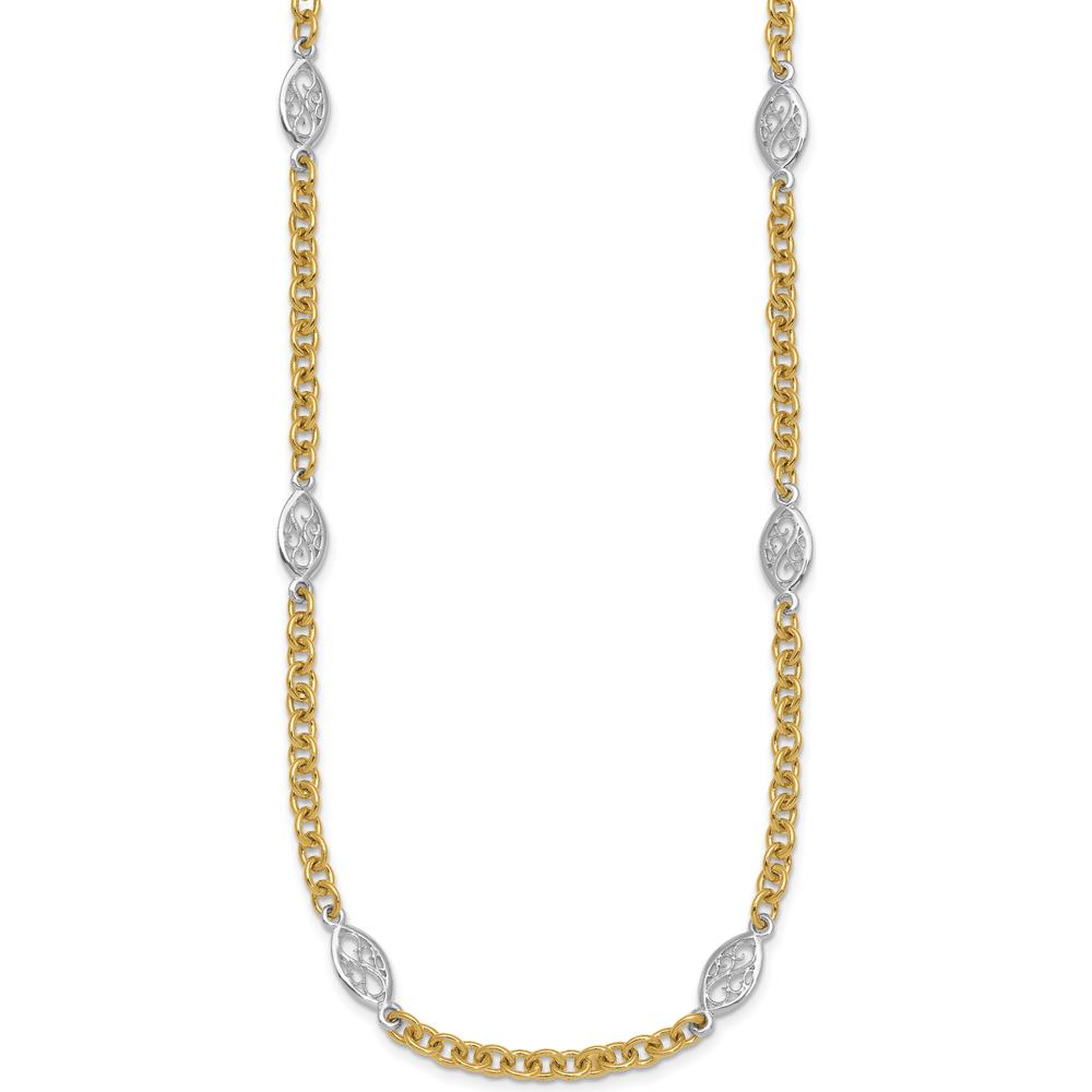 14K Two-Tone Gold 6.5mm Fancy Cable Chain with Filigree Oval Connectors Necklace - 18" Length by 0