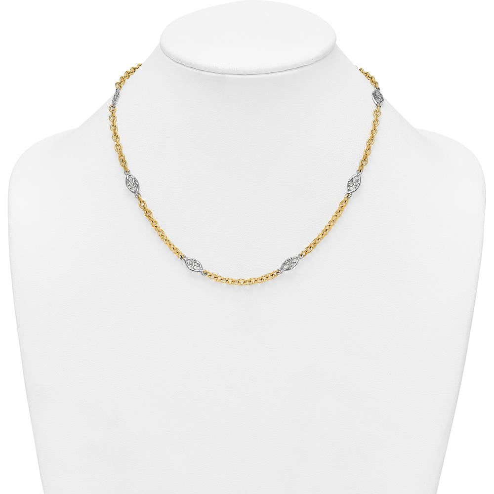 14K Two-Tone Gold 6.5mm Fancy Cable Chain with Filigree Oval Connectors Necklace - 18" Length by 0