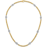 14K Two-Tone Gold 6.5mm Fancy Cable Chain with Filigree Oval Connectors Necklace - 18" Length by 0