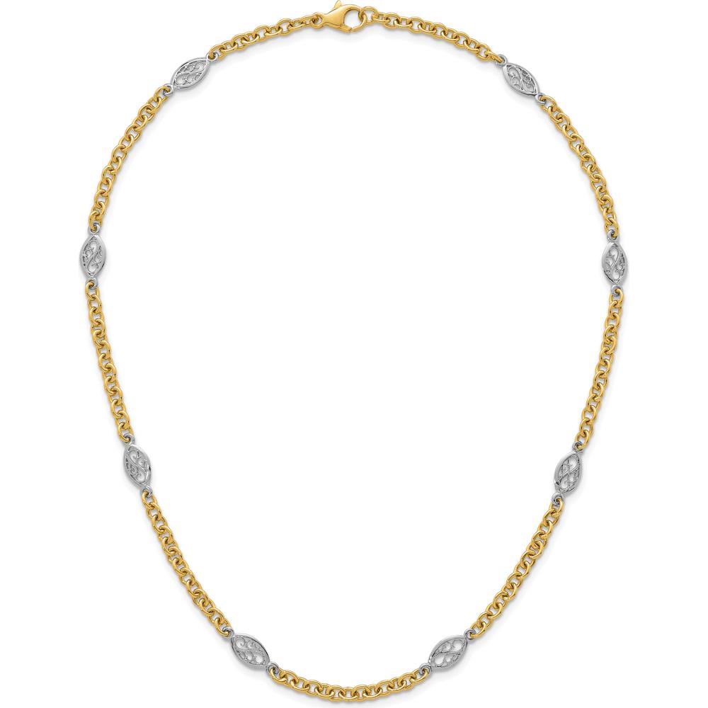 14K Two-Tone Gold 6.5mm Fancy Cable Chain with Filigree Oval Connectors Necklace - 18" Length by 0