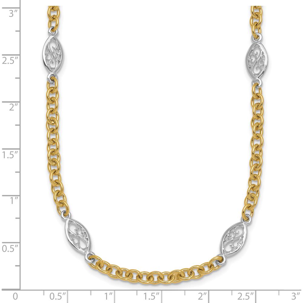 14K Two-Tone Gold 6.5mm Fancy Cable Chain with Filigree Oval Connectors Necklace - 18" Length by 0