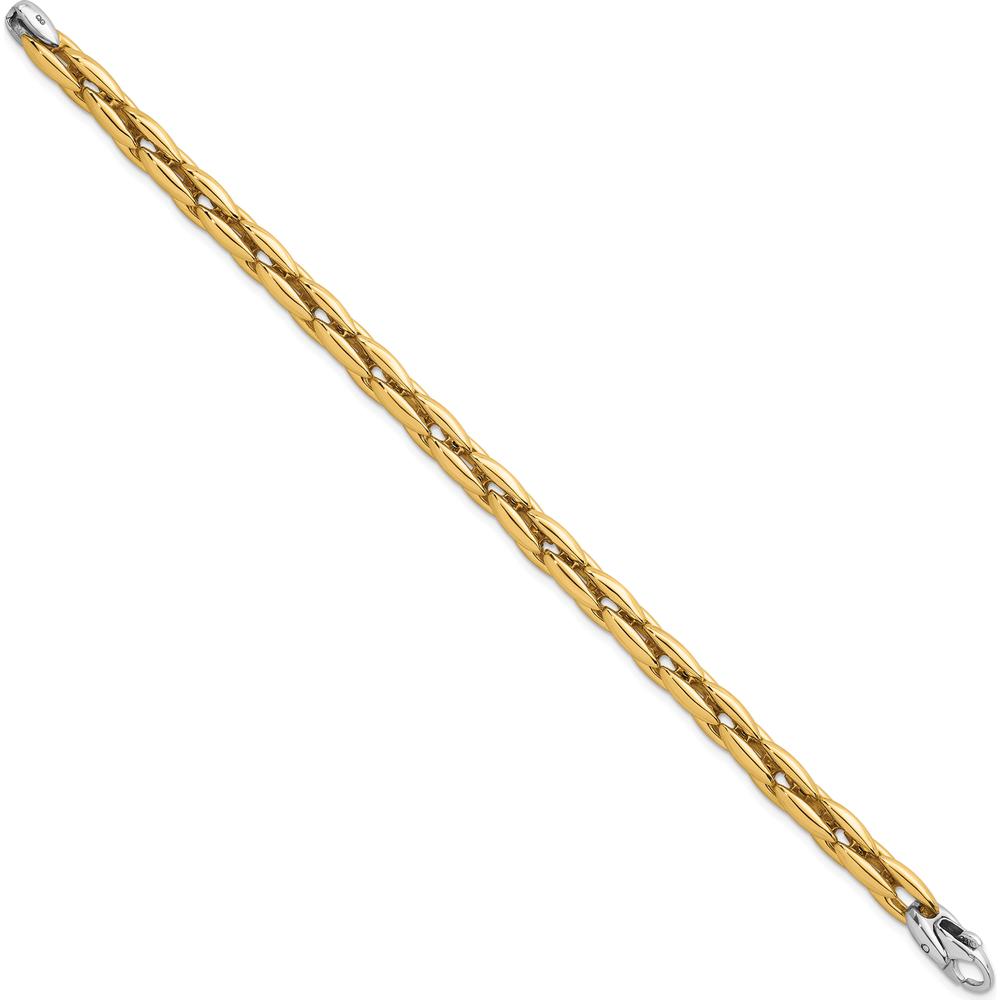 14K Two-Tone Gold 6.75mm Fancy Cable Link Bracelet with Lobster Clasp - 7.25" Length by 0