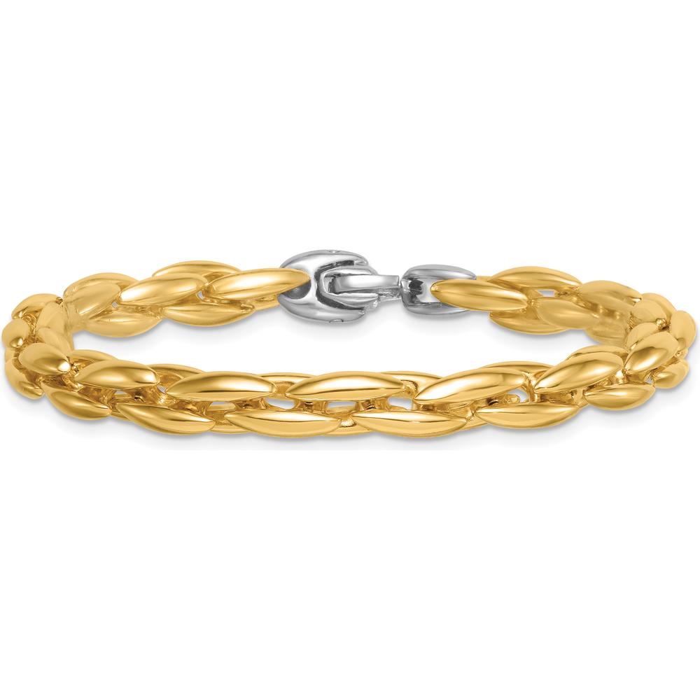 14K Two-Tone Gold 6.75mm Fancy Cable Link Bracelet with Lobster Clasp - 7.25" Length by 0