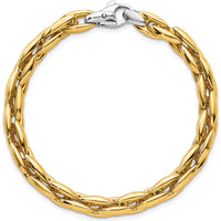 14K Two-Tone Gold 6.75mm Fancy Cable Link Bracelet with Lobster Clasp - 7.25" Length by 0