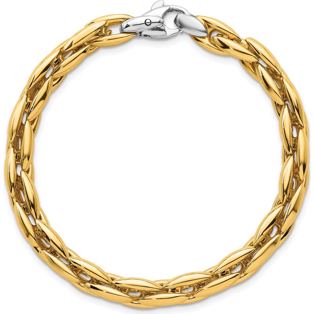 14K Two-Tone Gold 6.75mm Fancy Cable Link Bracelet with Lobster Clasp - 7.25" Length by 0