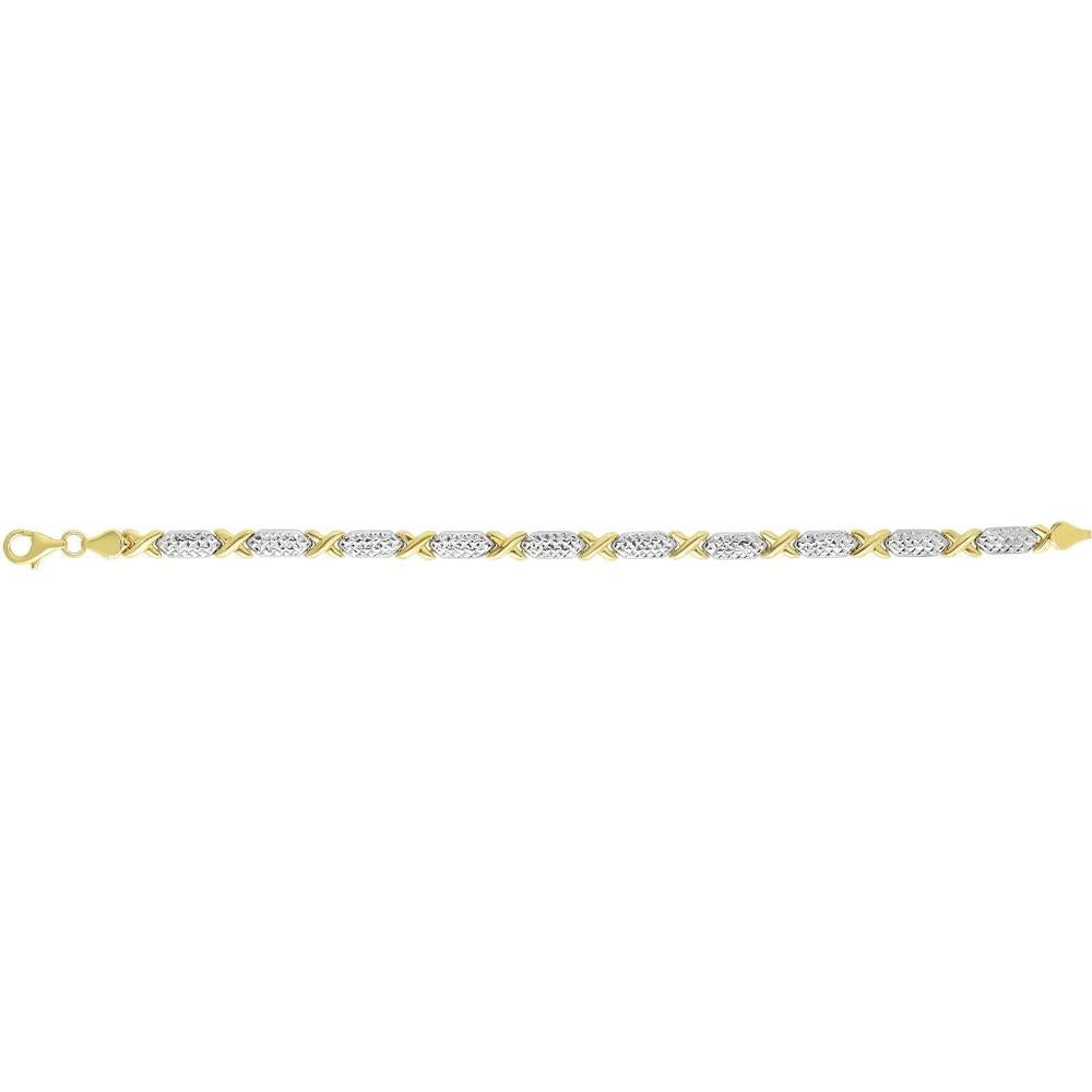 14K Two-Tone Gold 7.25" Diamond-Cut Textured Stampato Bracelet with Lobster Clasp by Orozza Fine Jewelry