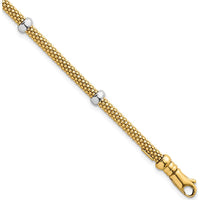 14K Two-Tone Gold 7.25" Fancy Mesh Bracelet with Polished Bead Accents - 7.5mm Width by 0