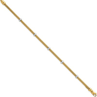 14K Two-Tone Gold 7.25" Fancy Mesh Bracelet with Polished Bead Accents - 7.5mm Width by 0