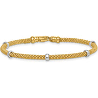14K Two-Tone Gold 7.25" Fancy Mesh Bracelet with Polished Bead Accents - 7.5mm Width by 0