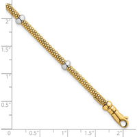 14K Two-Tone Gold 7.25" Fancy Mesh Bracelet with Polished Bead Accents - 7.5mm Width by 0