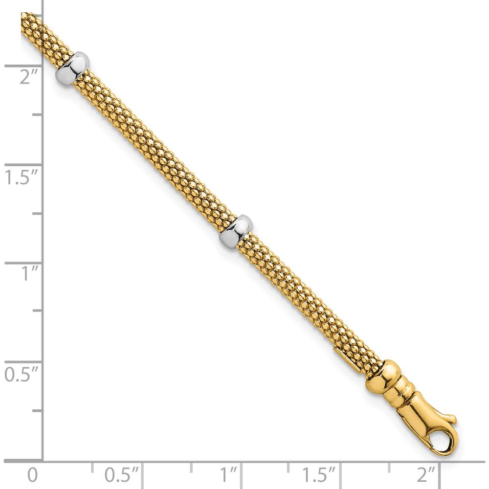 14K Two-Tone Gold 7.25" Fancy Mesh Bracelet with Polished Bead Accents - 7.5mm Width by 0