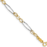 14K Two-Tone Gold 7.25" Oval Design Polished Fancy Bracelet - Diamond-Cut Finish by Oro Pregiato