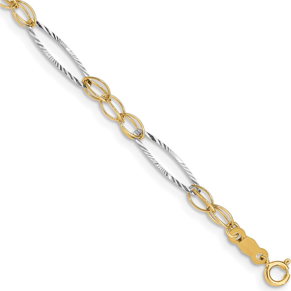 14K Two-Tone Gold 7.25" Oval Design Polished Fancy Bracelet - Diamond-Cut Finish by Oro Pregiato
