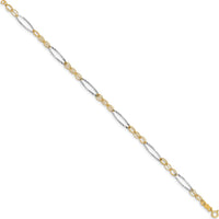 14K Two-Tone Gold 7.25" Oval Design Polished Fancy Bracelet - Diamond-Cut Finish by Oro Pregiato