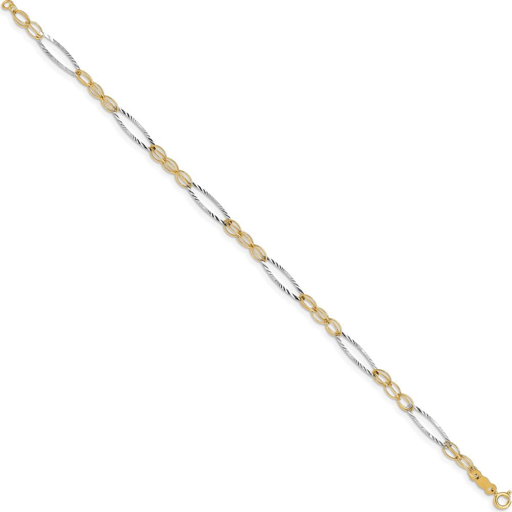 14K Two-Tone Gold 7.25" Oval Design Polished Fancy Bracelet - Diamond-Cut Finish by Oro Pregiato