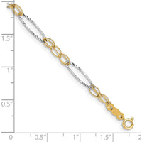 14K Two-Tone Gold 7.25" Oval Design Polished Fancy Bracelet - Diamond-Cut Finish by Oro Pregiato