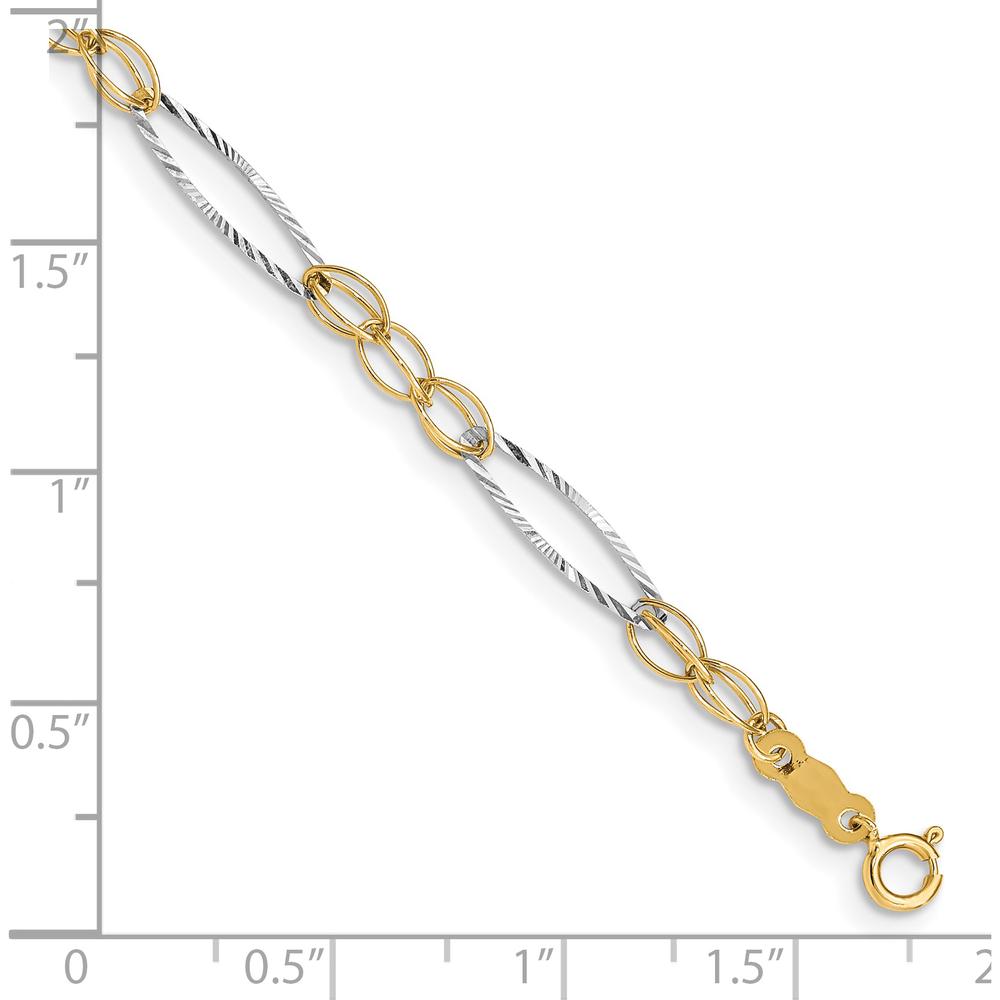 14K Two-Tone Gold 7.25" Oval Design Polished Fancy Bracelet - Diamond-Cut Finish by Oro Pregiato