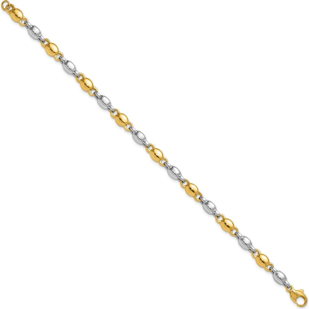 14K Two-Tone Gold 7.25" Polished Fancy Link Bracelet - 5.25mm Width by 0
