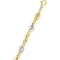 14K Two-Tone Gold 7.5" Fancy Link Bracelet with Polished & Diamond Cut Oval Links by Orozza Fine Jewelry