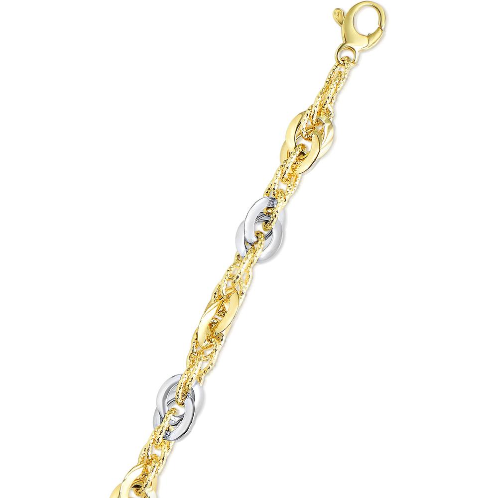 14K Two-Tone Gold 7.5" Fancy Link Bracelet with Polished & Diamond Cut Oval Links by Orozza Fine Jewelry