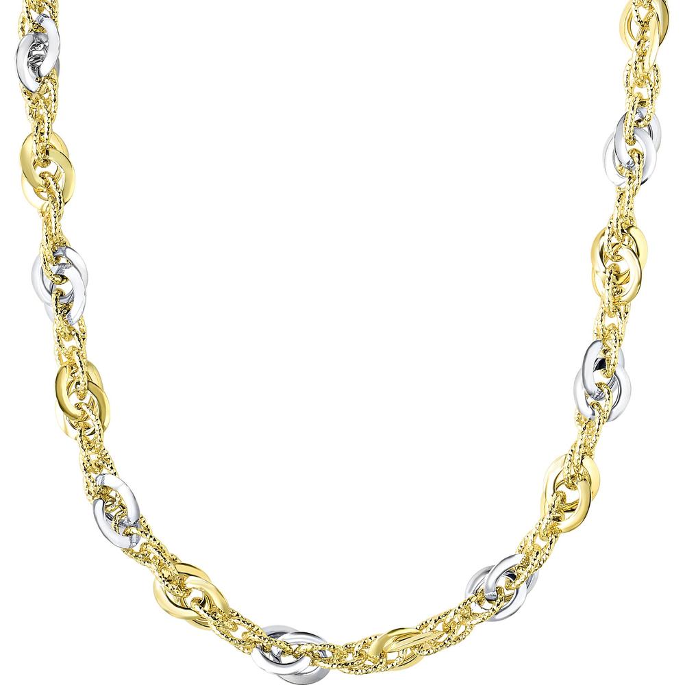 14K Two-Tone Gold 7.5" Fancy Link Bracelet with Polished & Diamond Cut Oval Links by Orozza Fine Jewelry