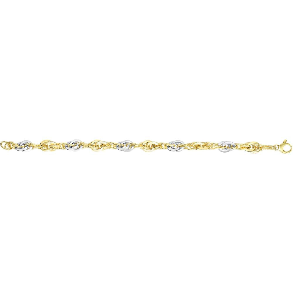 14K Two-Tone Gold 7.5" Fancy Link Bracelet with Polished & Diamond Cut Oval Links by Orozza Fine Jewelry