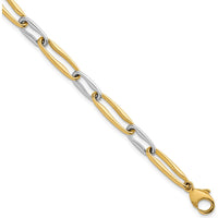 14K Two-Tone Gold 7.5" Fancy Long Link Bracelet with Polished Finish - 5.75mm by 0