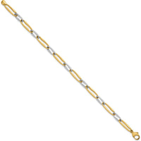 14K Two-Tone Gold 7.5" Fancy Long Link Bracelet with Polished Finish - 5.75mm by 0